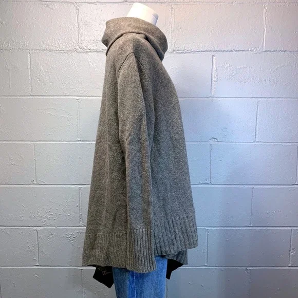 Eileen Fisher Yak Merino Wool Cowl Neck Asymmetrical Sweater Grey Black Large - Picture 3 of 6